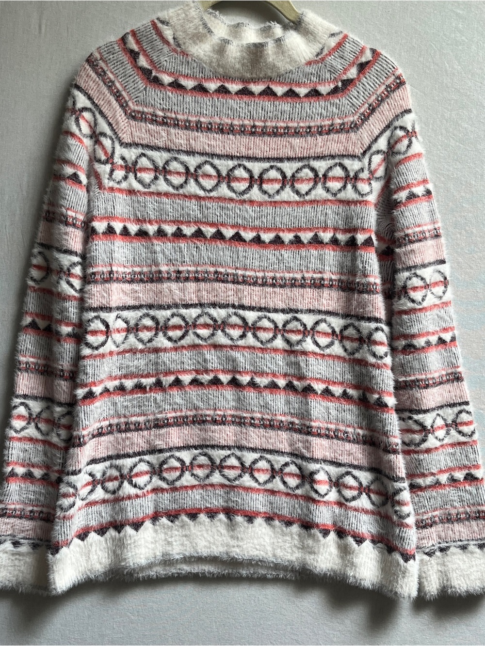 Olsen Fuzzy Knit Geometric Pattern Crewneck Sweater Size XS